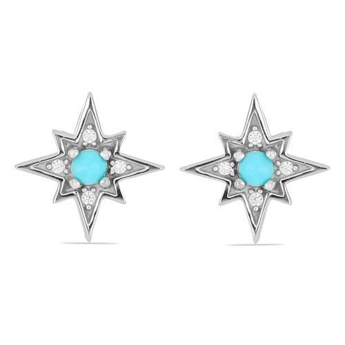 BUY STERLING SILVER NATURAL BLUE TURQUOISE GEMSTONE CLASSIC  EARRINGS